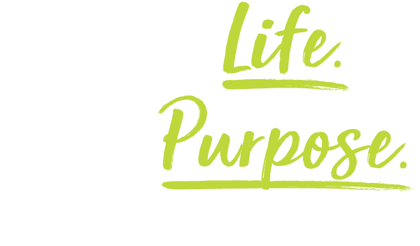 Real Life. Real Purpose. logo; white and green text